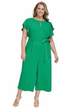 DKNY Emerald Green Belted Wide-Leg Jumpsuit